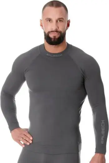 Bluzë termike për meshkuj Brubeck Extreme Thermo, pa qepje, për sporte dimërore, gri e errët
