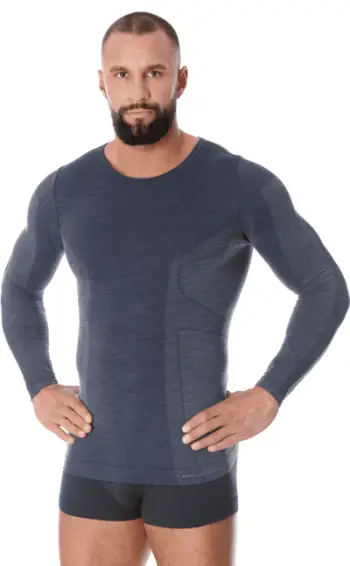 Bluzë termo për meshkuj Brubeck LS11600 Comfort Wool, me mëngë të gjata, përditshme, ngjyrë xhinse të errët, L