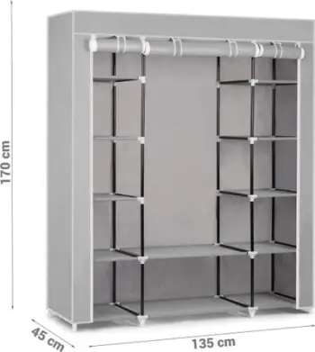 Gardërobë tekstile Massido Large, 12 rafte, gri