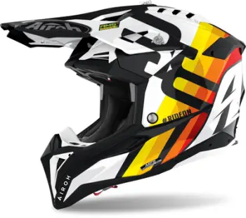 Helmetë motocross Airoh Aviator 3 Rainbow White Graphic, karboni, madhësia 2XL, e bardhë