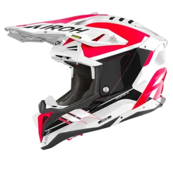 Helmetë motocross Airoh Aviator 3 Saber, HPC Carbon, AMS2 Plus, e bardhë e kuqe e zezë, XL