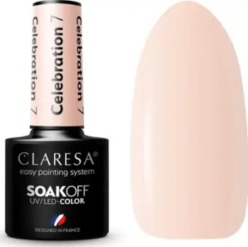 Llaku gjysmë permanent për thonj Claresa Celebration, 5ml, nuancë nude, i bardhë