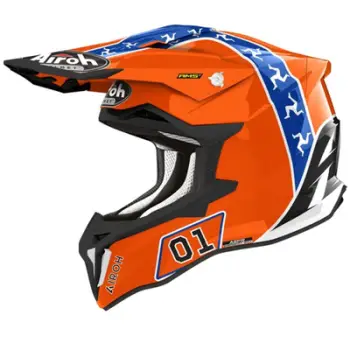 Helmetë motocross Airoh Strycker Hazzard, AMS2, madhësia XS, portokalli blu e bardhë