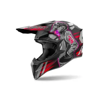 Helmetë motocross Airoh Wraaap Cyber, madhësia 2XL, e zezë gri e kuqe