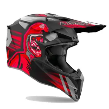 Helmetë motocross Airoh Wraaap Cyber, XS, mat black grey red