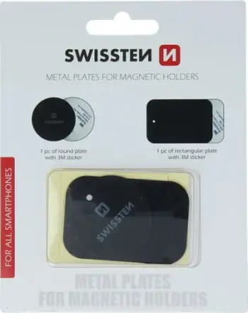 Pllaka rezervë magnetike Swissten, set për mbajtëse telefoni, ngjitje vetëngjitëse, të zeza