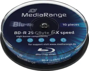 Disk Blu-Ray MediaRange MR499 BD-R, 25GB, 10 copë, i bardhë