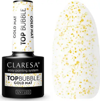 Top coat xhel për thonj Claresa Top Bubble, efekt mat, gold, 5 g