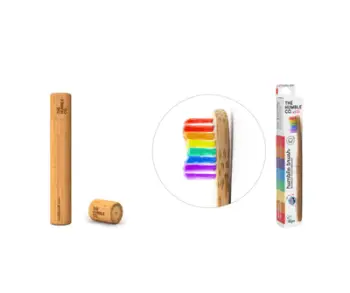 Set nga The Humble Co. - Kuti për brushë 100% bambu, për fëmijë + Brushë me fije shumë të buta bambu, versioni "Proud", për fëmijë
