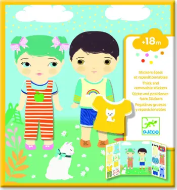 Set ngjitësash Djeco Thick and Removable Stickers Clothes, të trasha, të heqshme, shumëngjyrëshe