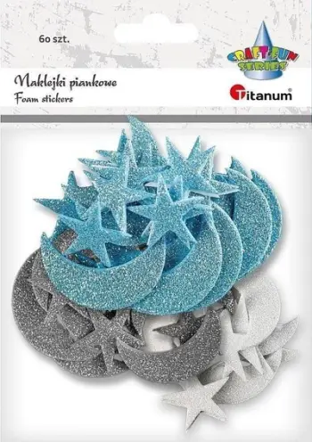 Set ngjitëse shkumë Titanum Foam Stickers Glitter Moons And Stars, 60 copë, shumëngjyrëshe