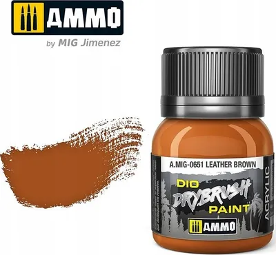 Bojë akrilike për modelizëm Ammo 0651 Drybrush, 40ml, Leather Brown - 1