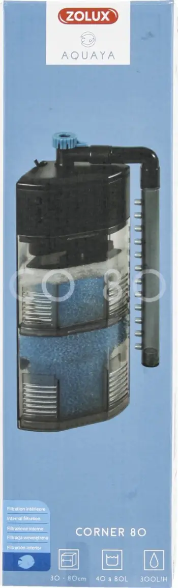Filter këndi për akuarium Zolux AQUAYA Corner Filter 80, për 40-80L, 300 l/orë, gri