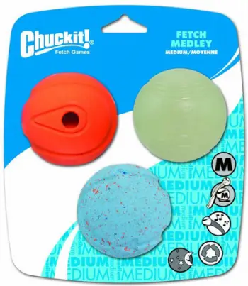 Top lodër për qen Chuckit Fetch Medley Ball, gomë e qëndrueshme, ngjyra të ndezura, multikolor