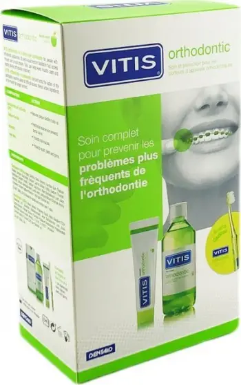 Set oral Vitis Pharma Vitis Orthodontic, gojëlajts 500 ml, pastë dhëmbësh 100 ml, jeshil