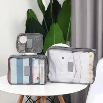 Set organizues udhëtimi Strado ORGPG, 6 copë, rrjetë lavanderie, gri