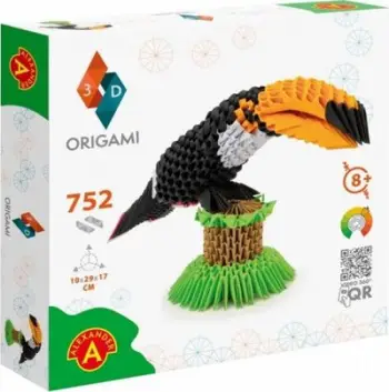 Set origami 3D Alexander Toucan, skulpturë letre, pa ngjitës, shumëngjyrësh