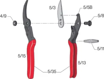 Sekator Felco 5 Classic, prerje 25 mm, dorezë e kuqe