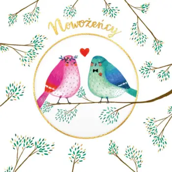Kartolinë dasme HENRY Card KW Wedding Birds, 15x15cm, me zarf, e artë