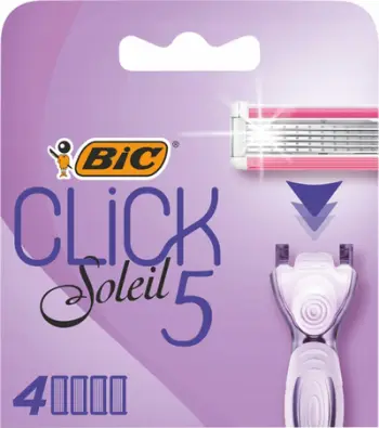 Refill për brisqe BIC Click 5 Soleil, 3 tehe lëvizëse, 4 kartridha, vjollcë