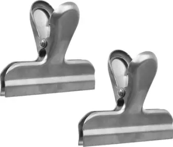 Kapëse çeliku inox për qese, set 2 copë, argjend