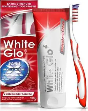 Set pastë zbardhuese për dhëmbë White Glo Extra Strength Whitening Toothpaste 2in1 me furçë dhe ujë pastrues, 150g