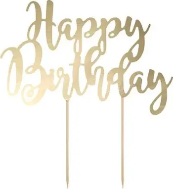 Topper për tortë Happy Birthday, 22.5 cm, efekt pasqyre, ngjyrë ari