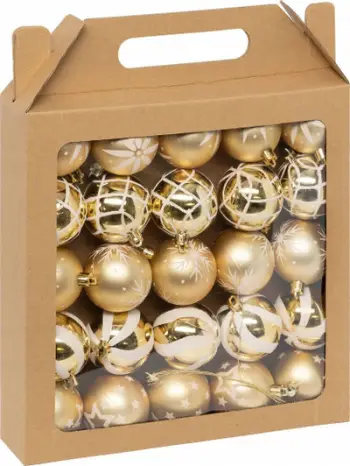 Toptha dekorativë Krishtlindjesh Atmosphera Colorama de Noël, set 25 copë, plastikë 6cm, ari dhe të bardhë