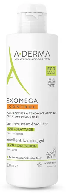 Xhel zbutës për lëkurë të thatë të prirur ndaj ekzemës A-Derma Exomega Control, 500 ml