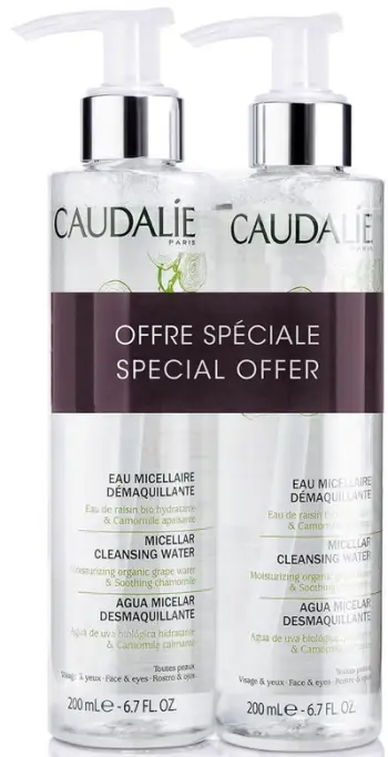Set pastrues micelar Caudalie, uj pastrues për fytyrë, 2 copë 200ml