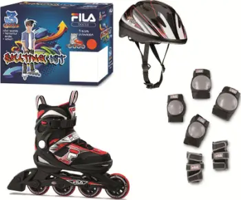 Set patinash Fila J-One Combo 3, të rregullueshme 28-32, për fëmijë, të zeza