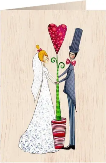 Kartolinë druri Cozywood Wooden Card C6, me zarf dasme me lule, kafe