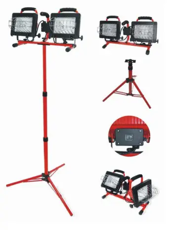 Llambë halogjene Proline me trekëmbësh, 2 x 500 W, e zezë / e kuqe