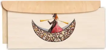 Kartolinë druri Cozywood Wooden Card DL, me zarf druri, motiv varkë dasme, natyrale