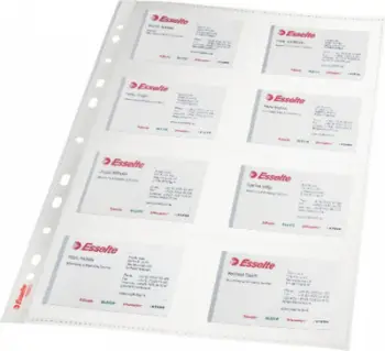 Xhepa plastikë për kartvizita Esselte A4, 8 ndarje, paketim 10x10 copë, transparentë