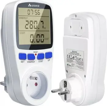 Matës energjie digjital, matje në Watt dhe kWh, ekran LCD, i bardhë