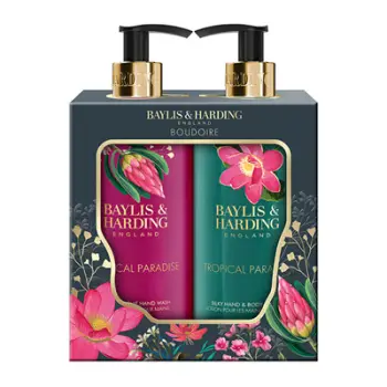 Set për duar dhe trup Baylis & Harding Boudoire Tropical Paradise, sapun i lëngshëm për duar 300 ml + losion për duar dhe trup 300 ml