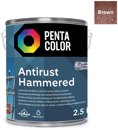 Bojë antikorrozive Pentacolor Pentac Hammered, 2.5L, kafe - 1