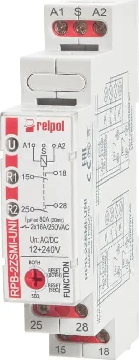 Rele bistabile impulsive Relpol BIS-411, 2Z 16A 250V, për shinë 35mm