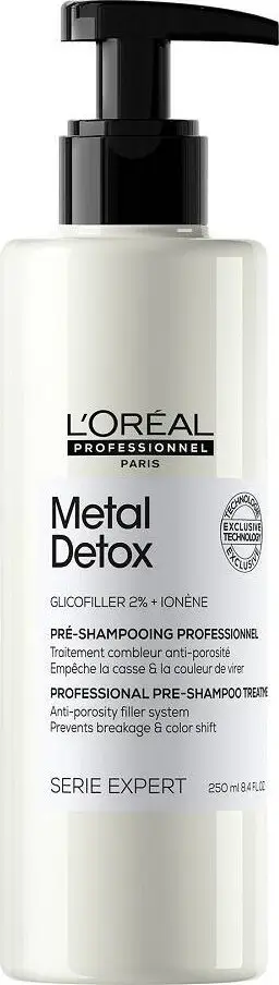 Trajtim pre-shampon L'Oréal Professionnel Metal Detox Anti-Porosity Filler, 250ml, për të gjitha llojet e flokëve, transparent