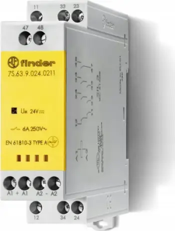 Relé Finder DIN Rail, spirale 24V DC, 6A, 3P