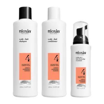 Set për flokë Nioxin System 4, shampo për flokë të hollë, të ngjyrosur dhe që bien 150 ml + Kondicioner rigjenerues 150 ml + Trajtues kundër rënies 40 ml