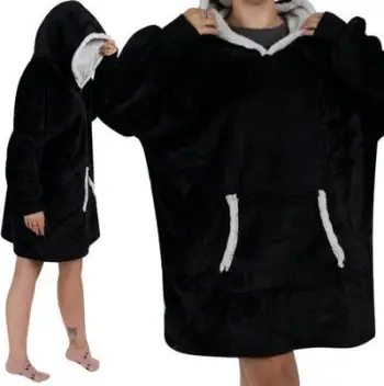 Hoodie batanije Ruhhy 24403, madhësi XXL, flanel i ngrohtë, e zezë