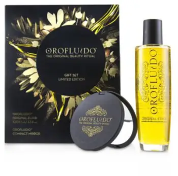 Set për flokë Revlon Orofluido, vaj 100ml, pasqyrë kompakte, e zezë