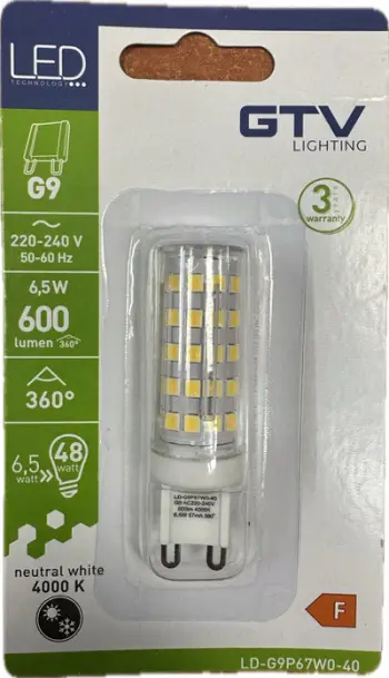 Llambë LED GTV LD-G9P67W0-40, G9, 6.5W 600lm, 4000K