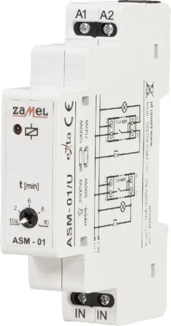 Rele kohe shkallësh Zamel ASM-01/U, 12-240V AC/DC, montim në shinë DIN