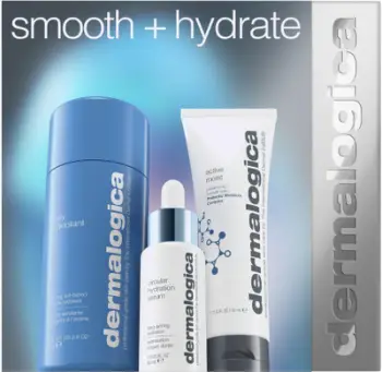 Set për fytyrë Dermalogica Smooth Moisturizing, eksfoliant 74g, krem hidratues 50ml, serum hidratues