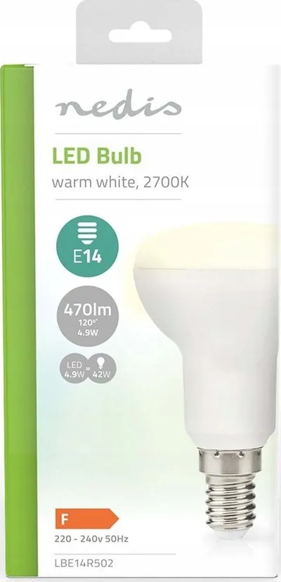Llambë LED Nedis R50, E14, 4.9W 470lm, 2700K, e bardhë - 3