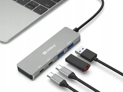 HUB Sandberg USB C, 2x USB A, 2x USB C, gri - 1
