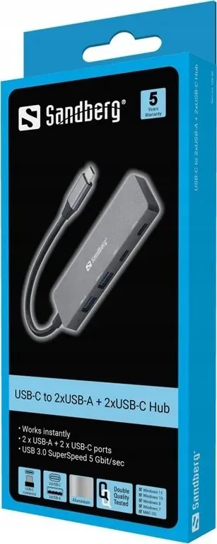HUB Sandberg USB C, 2x USB A, 2x USB C, gri - 2